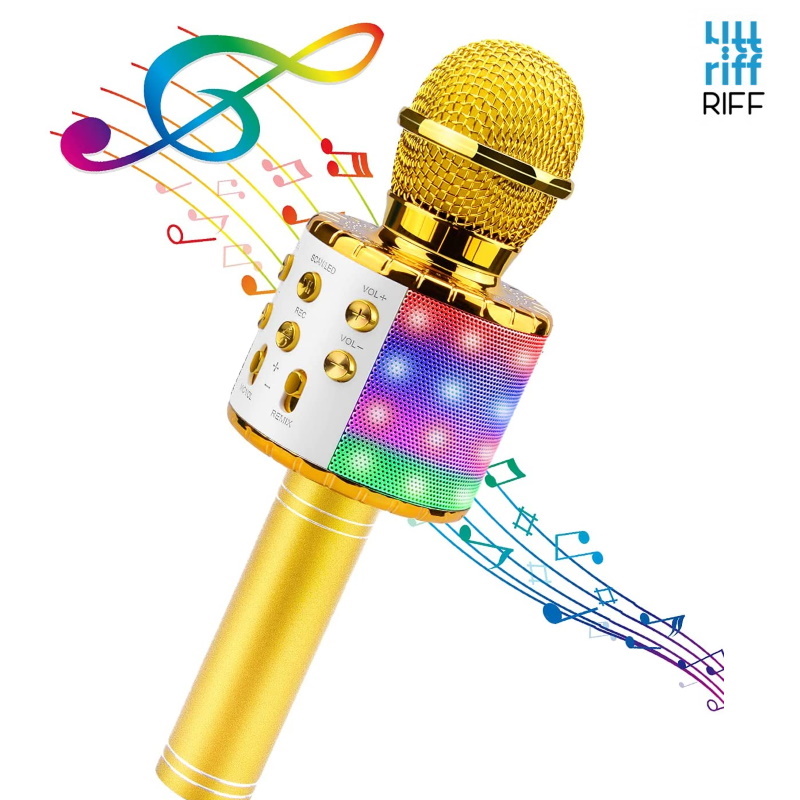 Riff WS-858 Karaoke Bērnu & Vecāku Prieka Efektu Mikrofons ar skaļruņiem & Ierakstu Micro USB AUX Zeltains Mikrofons