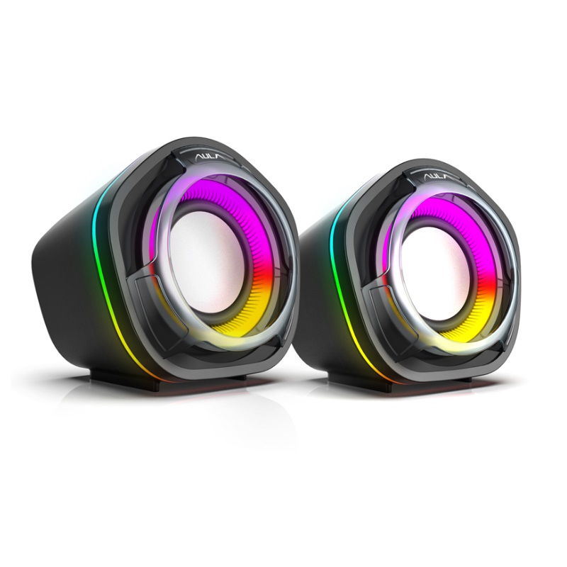 Aula N-107 Lieliskas skaņas Datora / Poratīvā 2.0 10W Stereo Skaļruņi 3.5mm + USB RGB + Pults Melna datoru skaļruņi