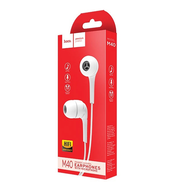 Hoco M40 Prosody Universālas Vieglas HiFi In-Ear Austiņas 3.5mm ar Mikrofonu un Pulti uz 1.2m Vada Balta