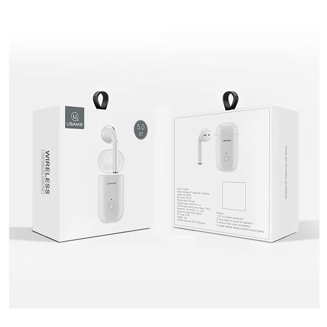 Usams LB Mono Airpod Bluetooth 5.0 Stereo Austiņa ar Mikrofonu (MMEF2ZM/A) Analogs Balta aksesuārs mobilajiem telefoniem