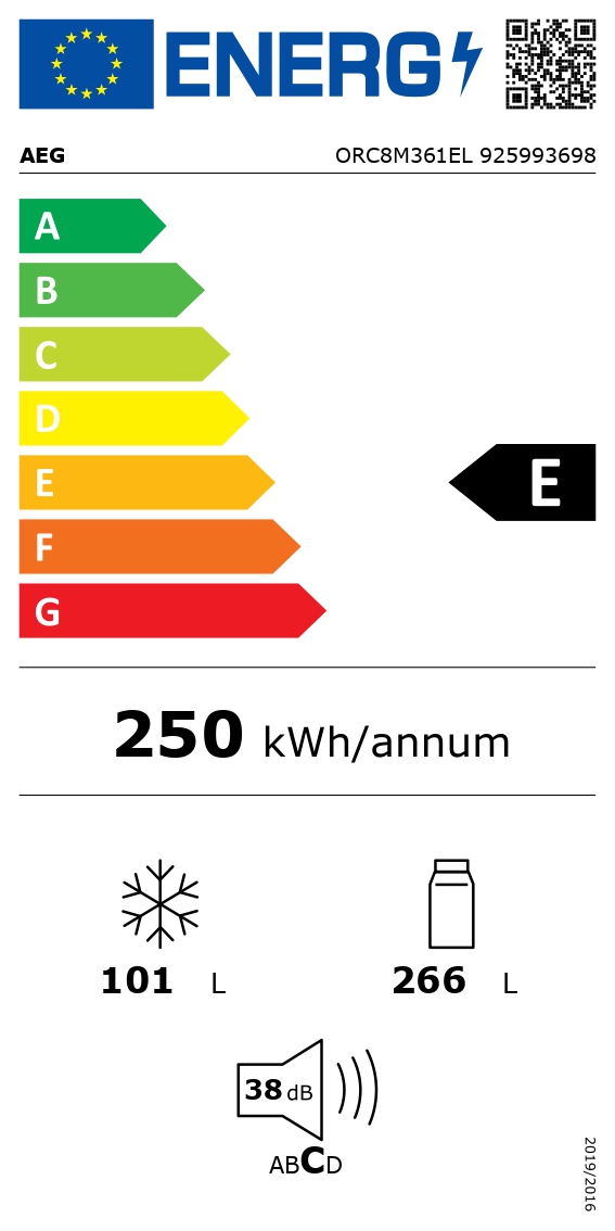 Akcija! AEG No Frost ledusskapis ar saldētavu apakšā, 201 cm, melns ORC8M361EL