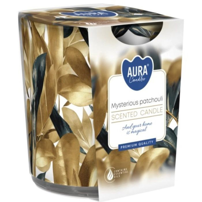 Svece arom.stikla trauc. Aura Mysterious patchouli 22h 641069