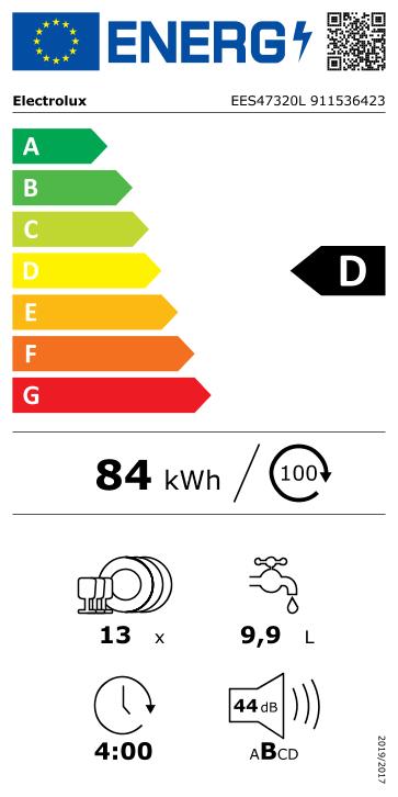 Electrolux EES47320L (596 mm; Internal; black color) Iebūvējamā Trauku mazgājamā mašīna