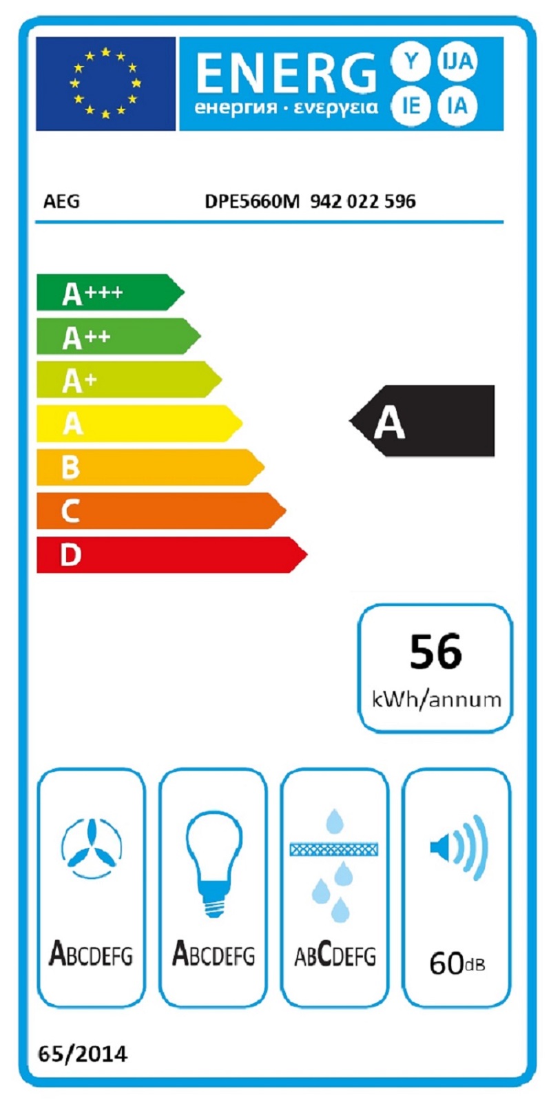 AEG izvelkams tvaika nosūcējs (iebūv.), 60 cm DPE5660M Tvaika nosūcējs