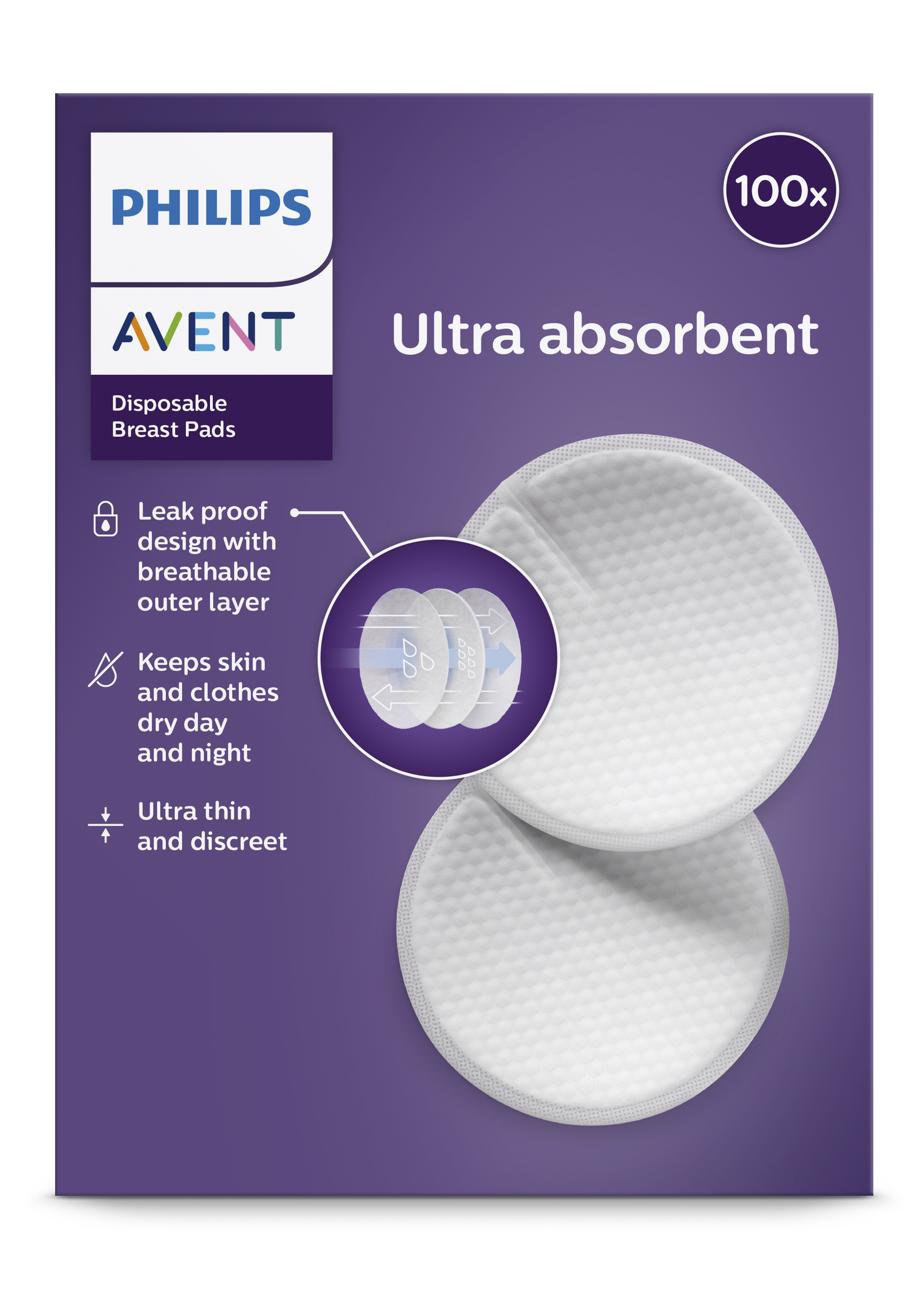 PHILIPS AVENT Vienreizējas lietošanas krūšturu ieliktnīši (100 gab.) SCF254/13 bērnu krūts barošanai