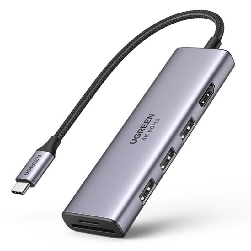 UGREEN CM511 5-in-1 adapteris no USB-C hub līdz 3x USB3.0 + HDMI + TF | SD (pelēks) 60383 (6957303863839)