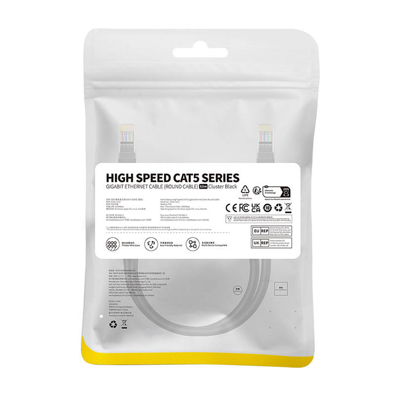 Baseus Kabel sieciowy Baseus Ethernet CAT5, 0,5m (czarny) tīkla kabelis