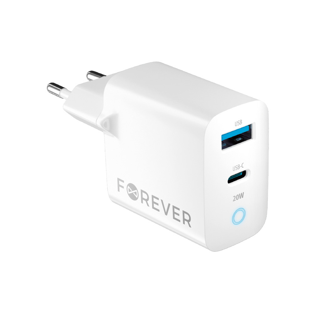 Forever TC-06 GaN Lādētājs PD / QC / 1x USB-C / 1x USB / 20W adapteris