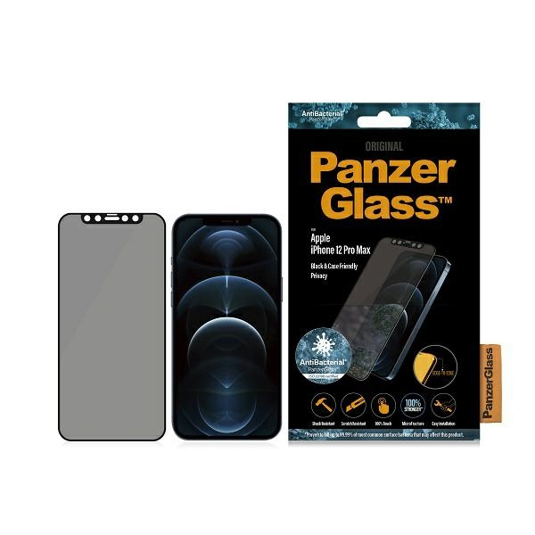 PanzerGlass E2E Super+ iPhone 12 Pro Max Case Friendly AntiBacterial Microfracture Privacy czarny|black P2712 (5711724127120) aizsardzība ekrānam mobilajiem telefoniem