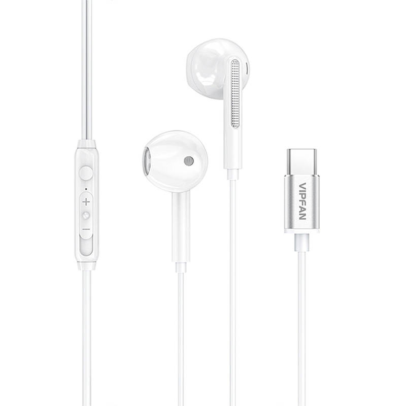 Wired in-ear headphones Vipfan M11, Type C (White) austiņas