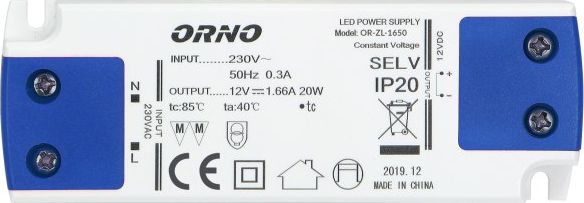 Zasilacz serwerowy Orno Zasilacz plaski do LED 12VDC 15W, IP20 , wysokosc 16,5mm OR-ZL-1650 (5908254803918) Serveru aksesuāri