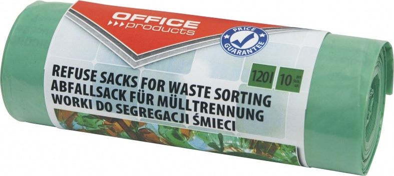 Office Products Worki na smieci domowe OFFICE PRODUCTS, do segregacji szkla, mocne (LDPE), 120l, 10szt., zielone 22025232-02 (5901503606117) atkritumu tvertne