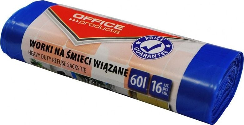 Office Products Worki na smieci wiazane OFFICE PRODUCTS, premium (LDHD), 60L, 16szt., niebieskie 22024329-01 (5901503663783) atkritumu tvertne