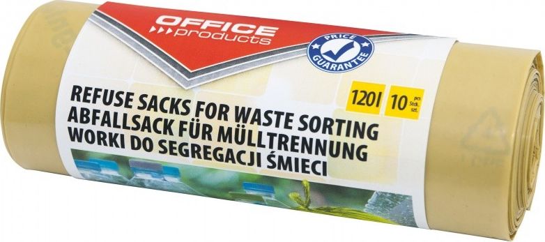 Office Products Worki na smieci domowe OFFICE PRODUCTS, do segregacji plastiku, mocne (LDPE), 120l, 10szt., zolte 22025232-06 (5901503606025 atkritumu tvertne