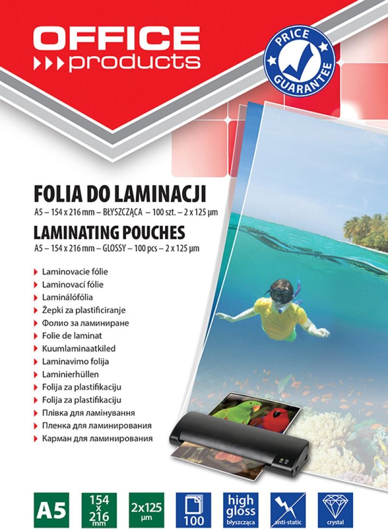Office Products Folia do lam.office bl.2x125 mikr.A4 216x154 20325235-90 100szt. A5 PBSX0702 (5901503679142) laminators