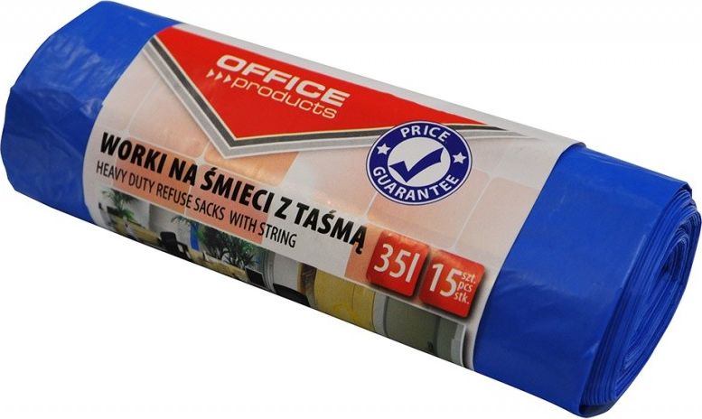 Office Products Worki na smieci z tasma OFFICE PRODUCTS, premium (LDHD), 35L, 15szt., niebieskie 22023318-01 (5901503663691) atkritumu tvertne