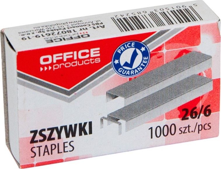 Office Products Zszywki OFFICE PRODUCTS, 26/6, 1000szt. 18072619-19 biroja tehnikas aksesuāri