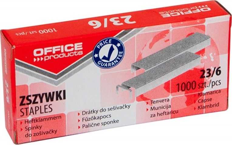 Office Products Zszywki OFFICE PRODUCTS, 23/6, 1000szt. 18072319-19 (5901503684887) biroja tehnikas aksesuāri