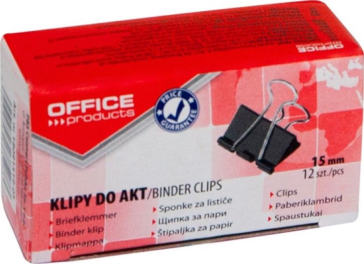 Office Products Klipy do dokumentow, 15mm, 12 szt., czarne 18091519-05 (5901503685273) biroja tehnikas aksesuāri