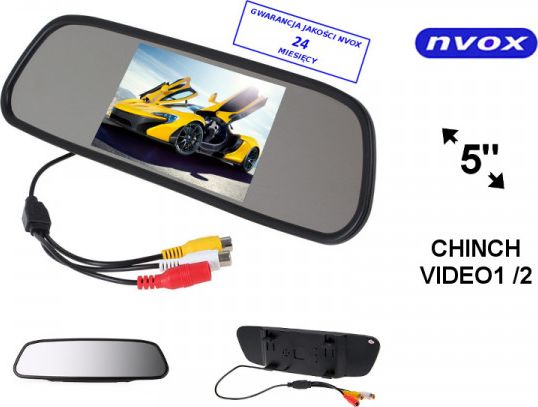 Nvox Monitor samochodowy cofania LCD 5cali cali LED w lusterku wstecznym AV 12V (NW5005M) NVOX NW5005M (5901867722218)
