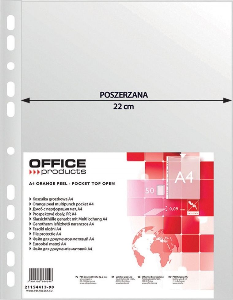 Office Products Koszulki na dokumenty OFFICE PRODUCTS, poszerzane, PP, A4, groszkowe, 90mikr., 50szt. 21154413-90 (5901503666548) laminators