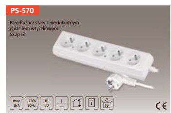 Plastrol PS-570/5 5m PS-570/5 (5907570000360) elektrības pagarinātājs