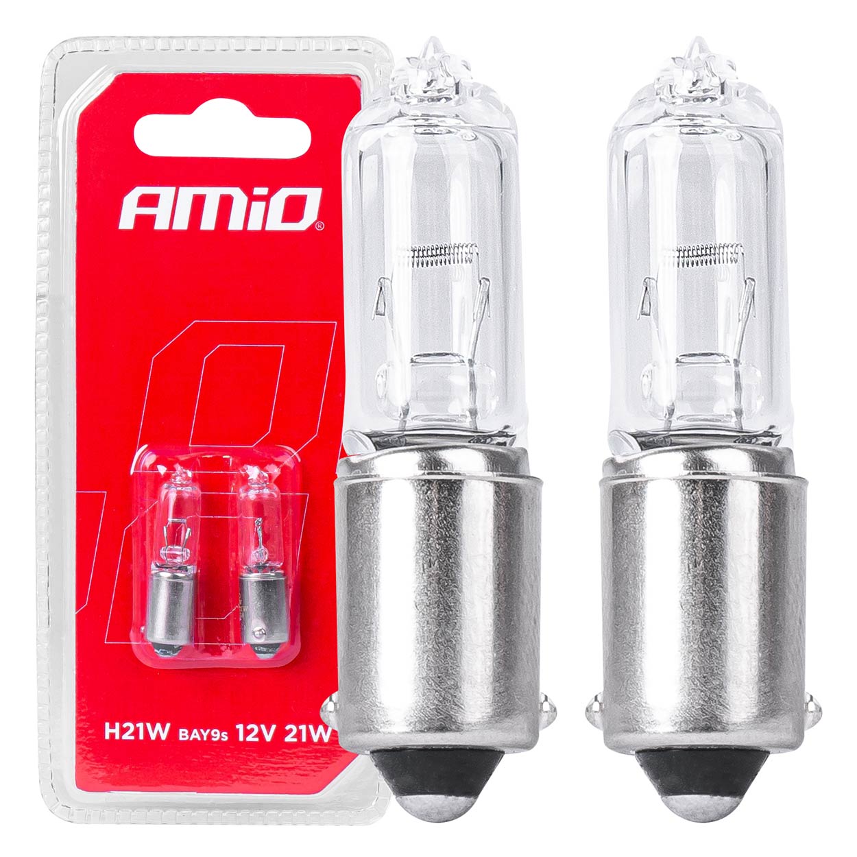 AMiO Halogen bulbs h21w 12v 21w bay9s white 2pcs blister amio-03357 auto spuldze