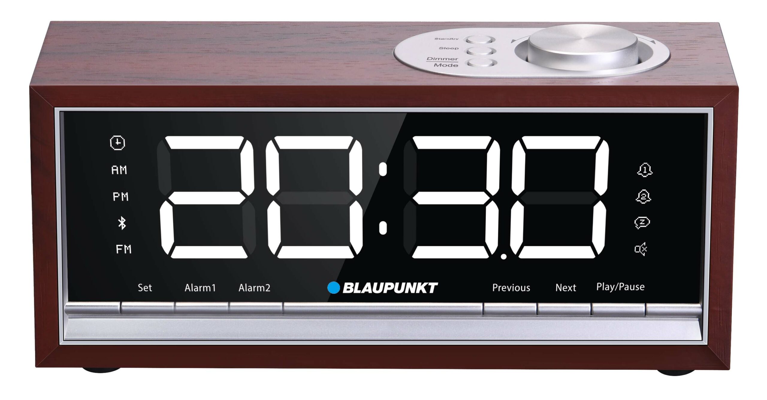 BLAUPUNKT CR60BT Bluetooth Radio Alarm Clock, brown wood radio, radiopulksteņi