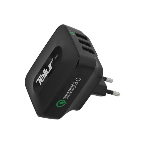 Tellur AC charger QC 3.0, 3*USB ports (1 port QC 3.0 & 2 USB port 2.4A) black 8355871510816 iekārtas lādētājs