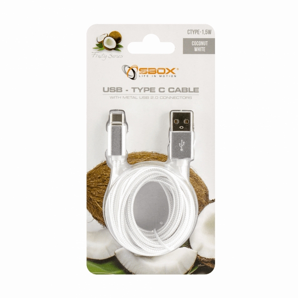 Sbox USB->Type C M/M 1.5m USB-TYPEC-15W white USB kabelis