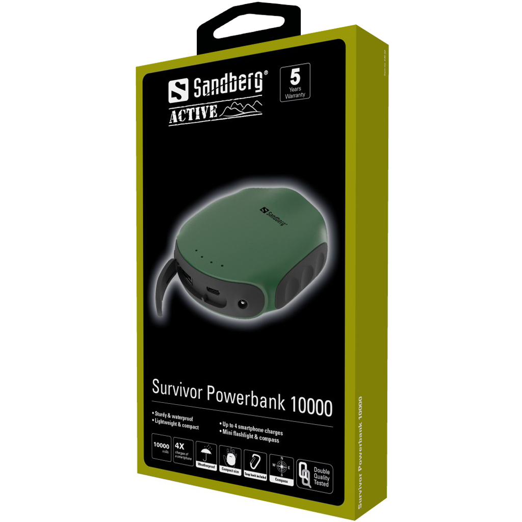 Sandberg Survivor Powerbank 10000 Survivor Powerbank 10000,  5705730420603 Powerbank, mobilā uzlādes iekārta