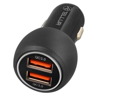 Tellur Dual USB Car Charger With QC 3.0, 6A black iekārtas lādētājs