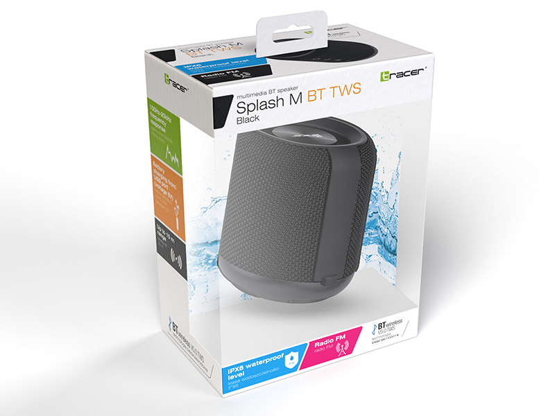 Tracer TRAGLO46608 Splash M TWS portable speaker Stereo portable speaker Black 10 W pārnēsājamais skaļrunis