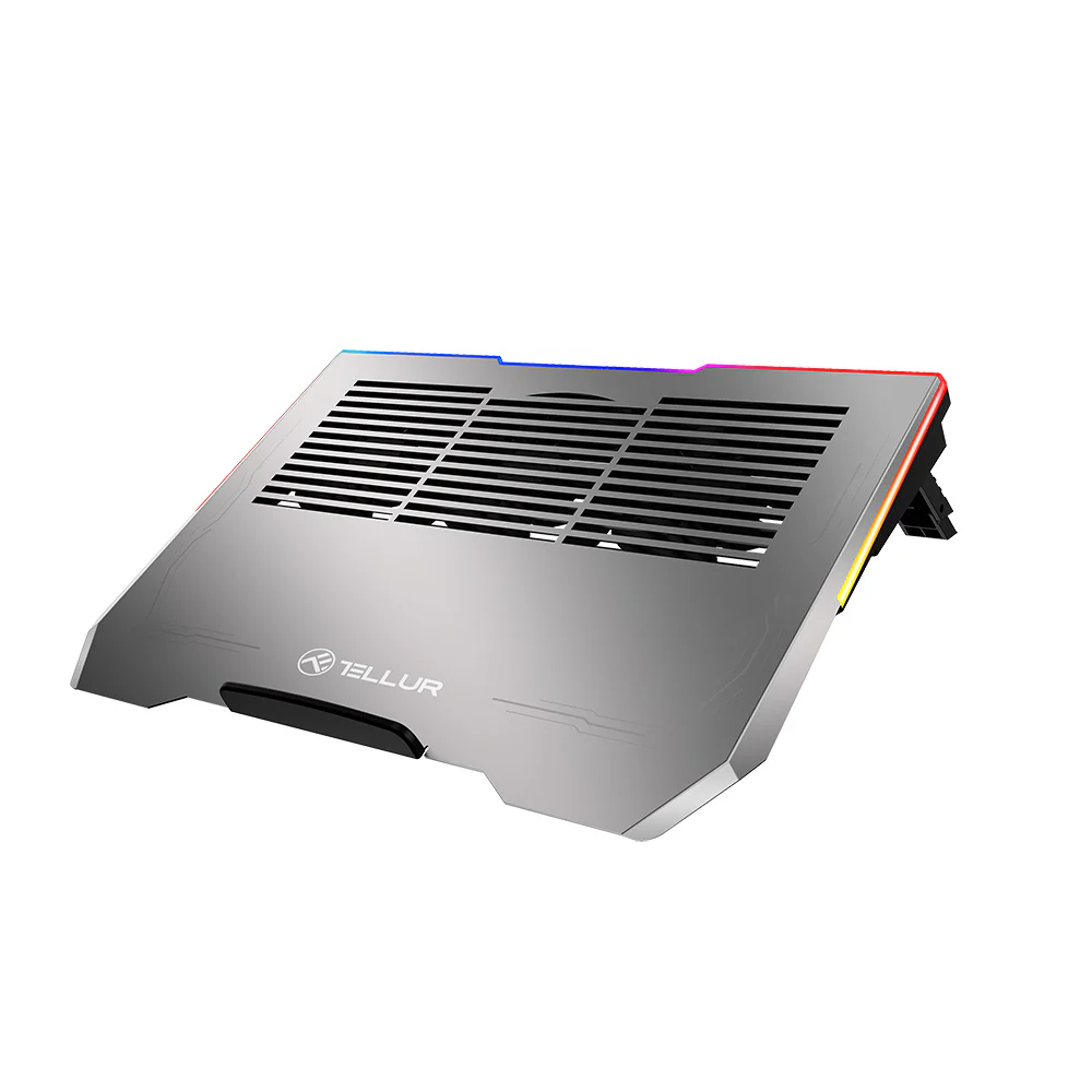 Tellur Cooler laptop Shade 17, 3 fans, RGB LED, USB, USB-C, Aluminum grey 5949120005456 portatīvā datora dzesētājs, paliknis