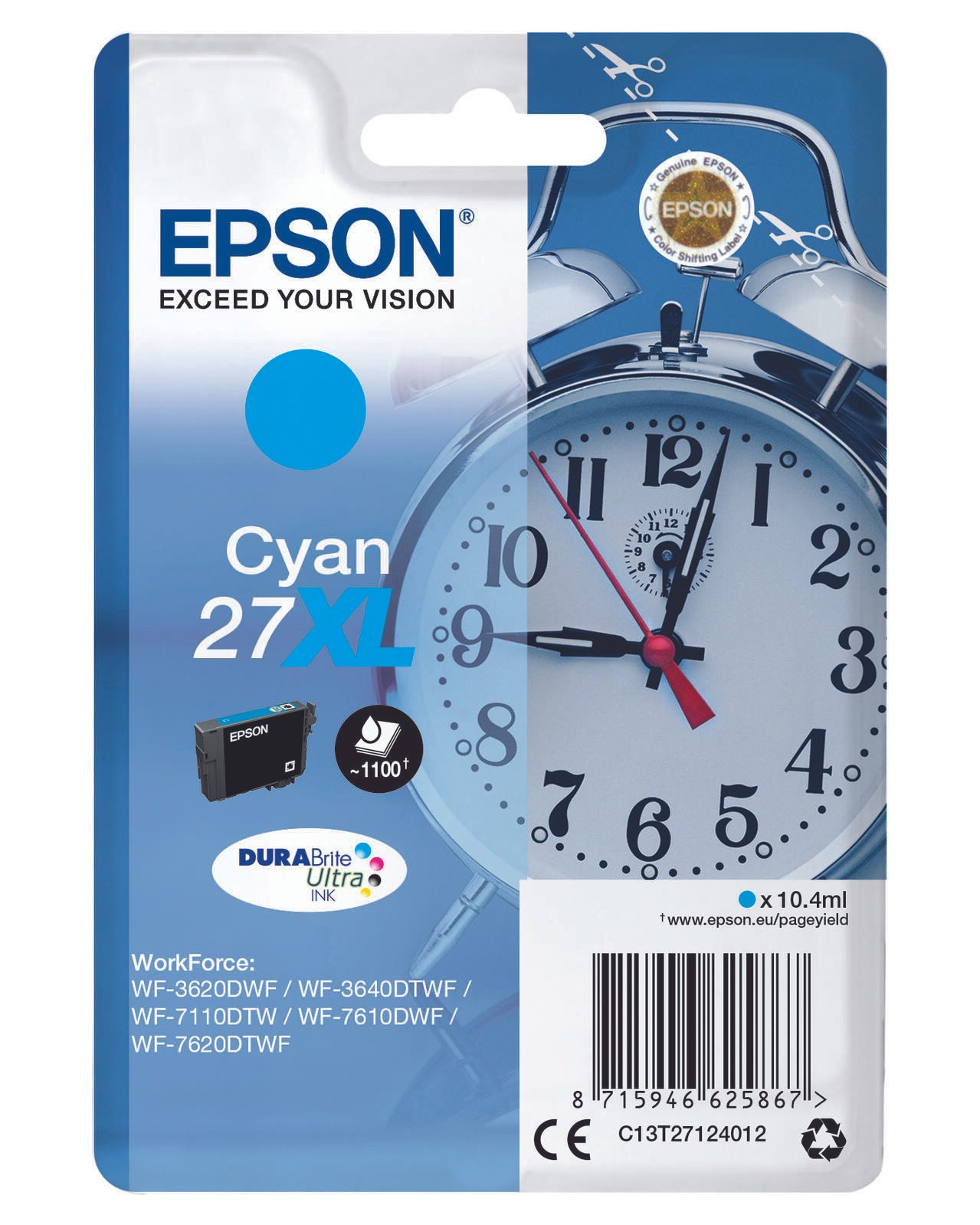 Epson T2712 "Wecker" Tinte Single Pack Cyan XL kārtridžs