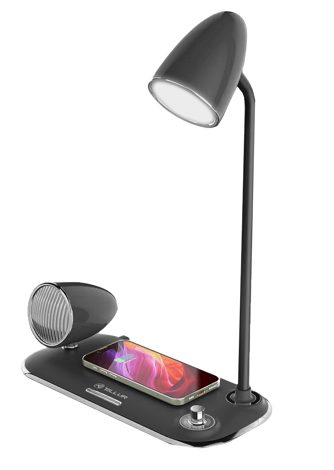 Tellur Nostalgia Wireless Desk Charger, Bluetooth Speaker, Desk Lamp black 5949120004336