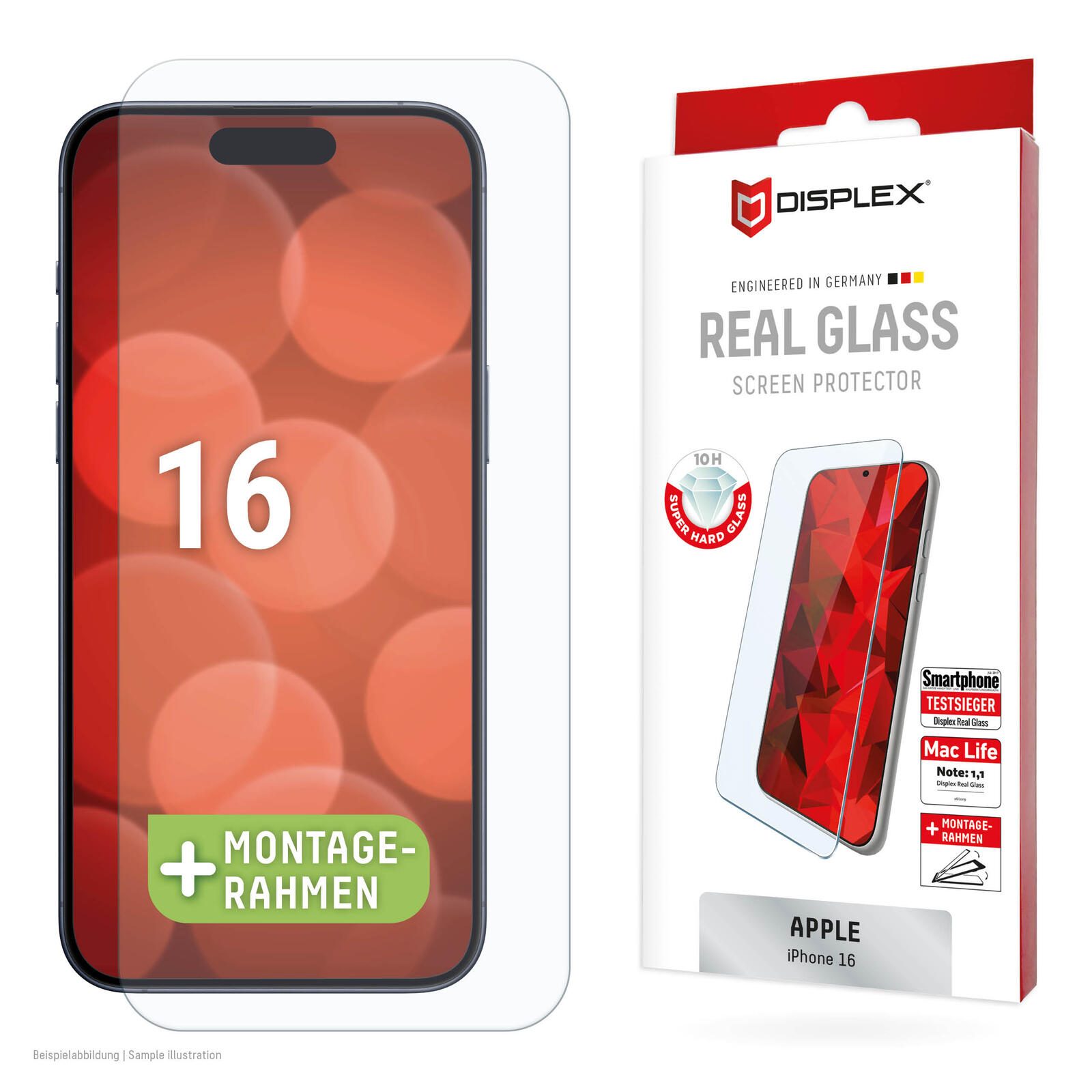 DISPLEX Panzerglas 2D/ Clear (10H) fur Apple iPhone 16 2012 (4028778124014) aksesuārs mobilajiem telefoniem