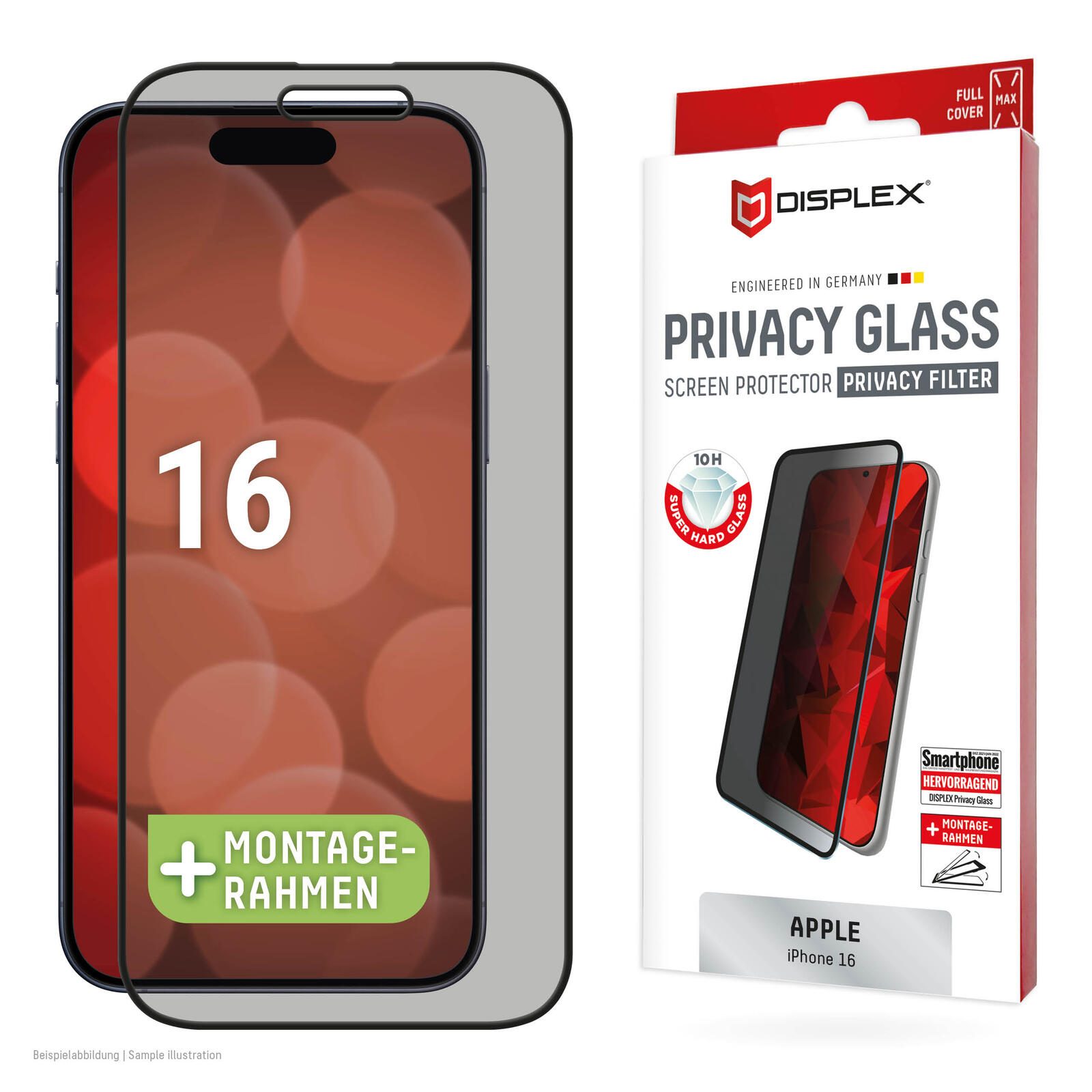 DISPLEX Privacy Full Cover Panzerglas (10H) fur Apple iPhone 16 2016 (4028778124052) aksesuārs mobilajiem telefoniem