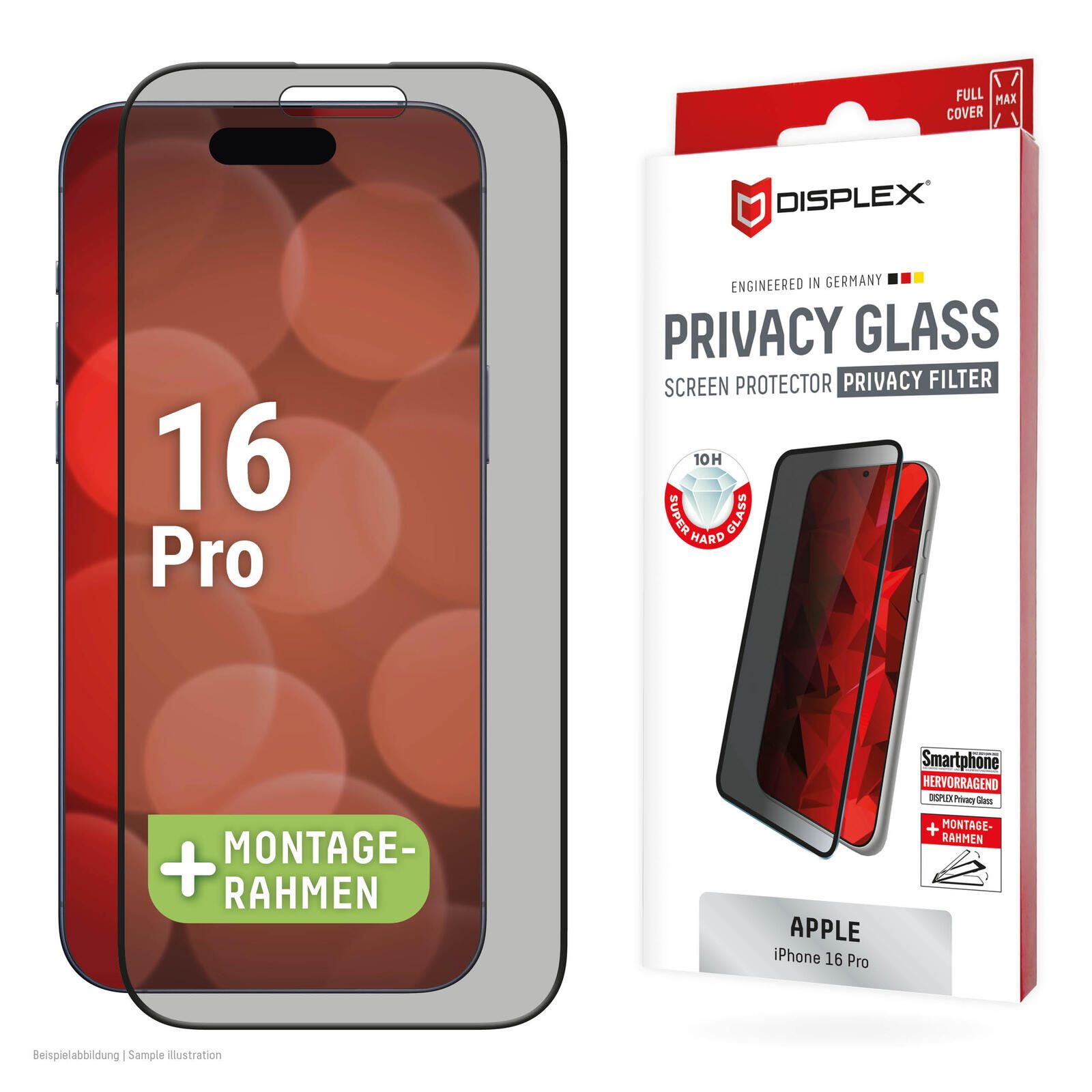 DISPLEX Privacy Full Cover Panzerglas (10H) fur Apple iPhone 16 Pro 1999 (4028778123727) aksesuārs mobilajiem telefoniem