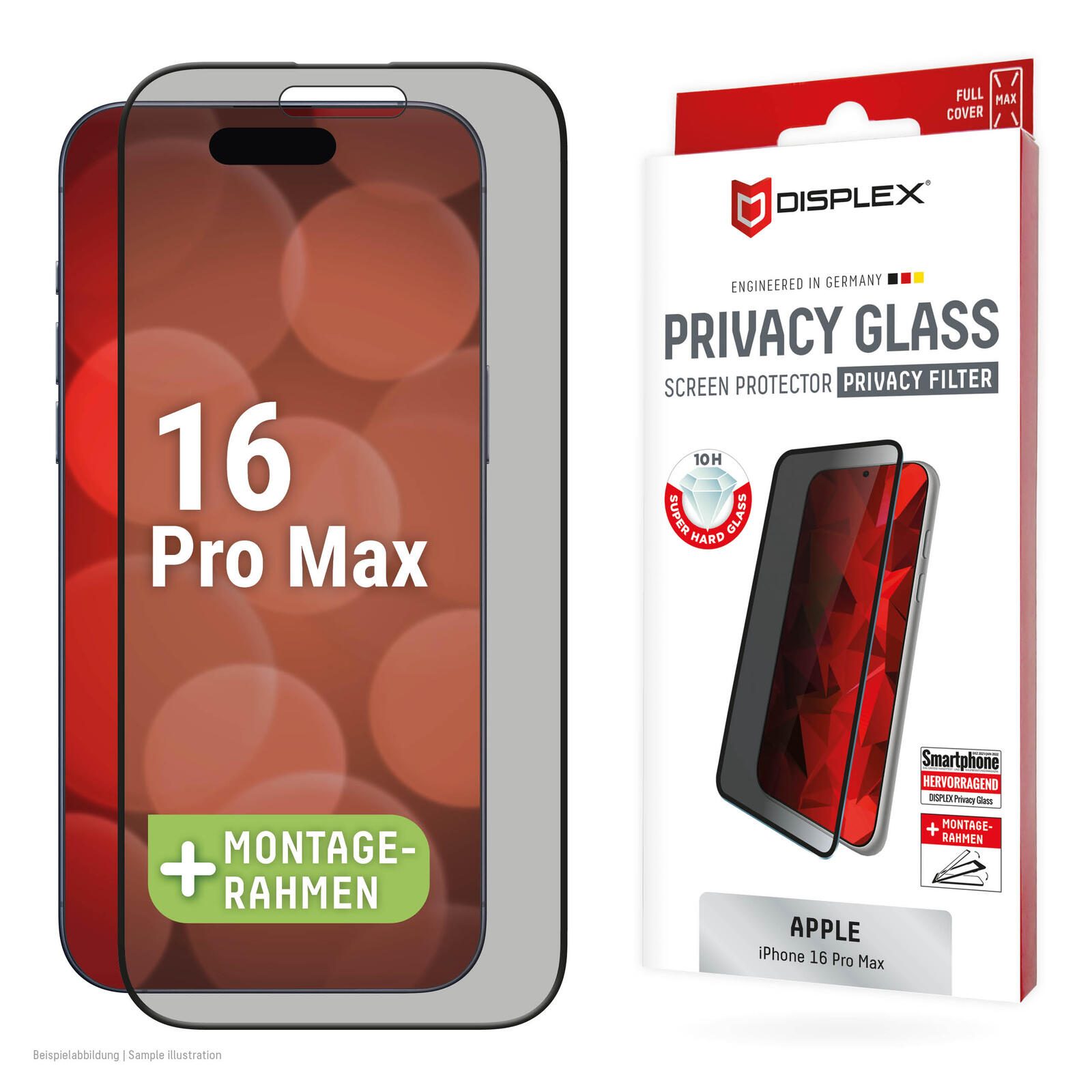 DISPLEX Privacy Full Cover Panzerglas (10H) fur Apple iPhone 16 Pro Max 2000 (4028778123734) aksesuārs mobilajiem telefoniem