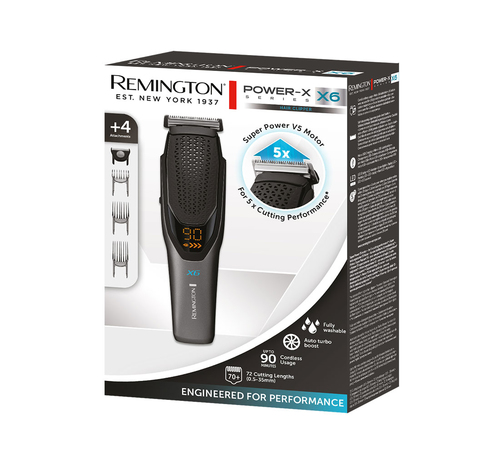 Remington HC6000 Power-X Series X6. Produktfarbe: Schwarz, Grau, Minimum Haarlange: 0,5 mm, Maximum Haarlange: 3,5 cm. Display-Typ: LED. Ene matu, bārdas Trimmeris