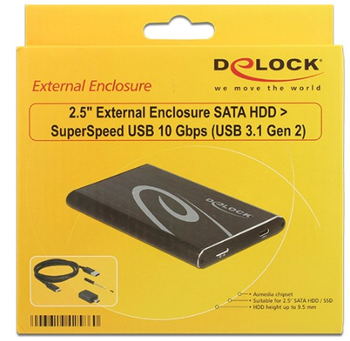 Gehause 2,5 Delock USB3.1 for 6,3cm SATA HDD/SSD black cietā diska korpuss