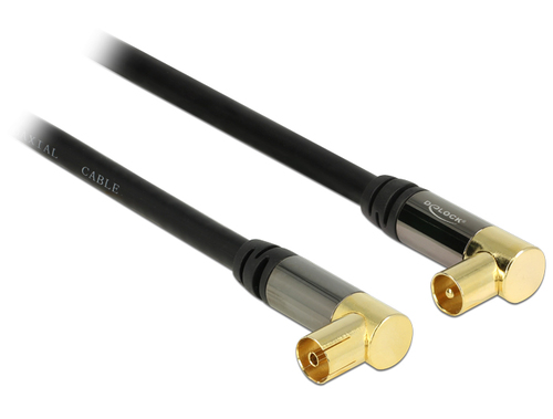 Delock Antenna Cable IEC Plug Angled > IEC Jack Angled RG-6/U 5 m black kabelis, vads