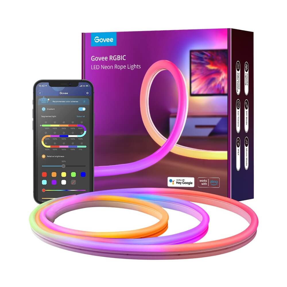 Govee H61A2 Neon Rope RGBIC LED Smart Lenta IP67 / Bluetooth / Wi-Fi / 3m apgaismes ķermenis