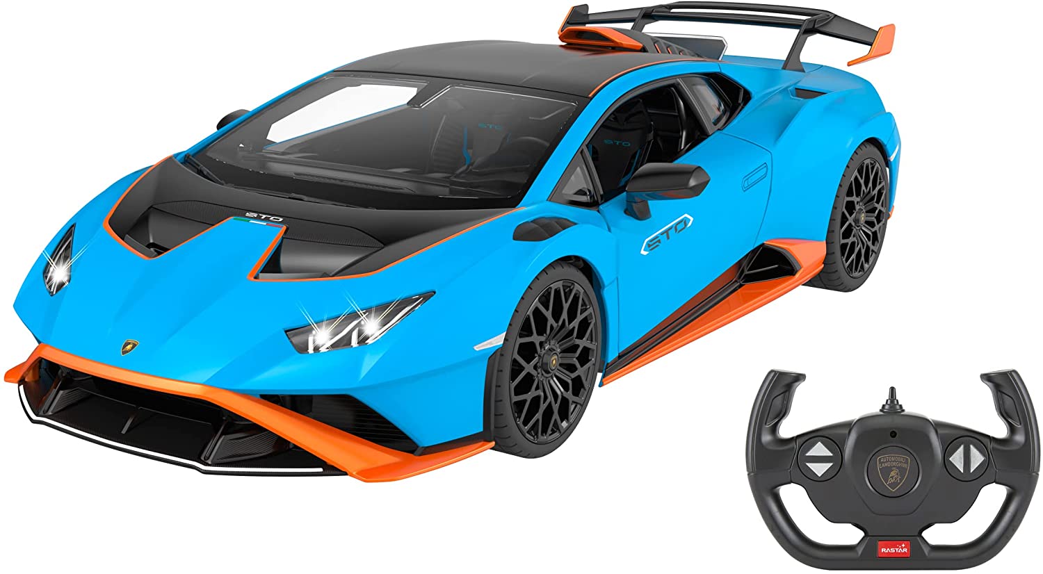 Jamara Lamborghini Huracan STO, childrens vehicle (light blue/orange, 1:14) 402100 (4042774467258) Radiovadāmā rotaļlieta