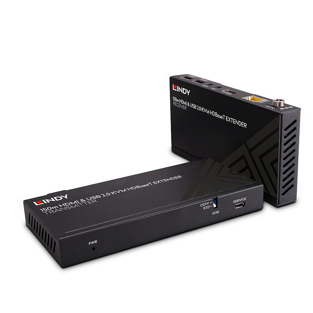 LINDY 150m Cat.6 HDBaseT KVM Extender, HDMI 4K60, USB 2.0&IR KVM komutators