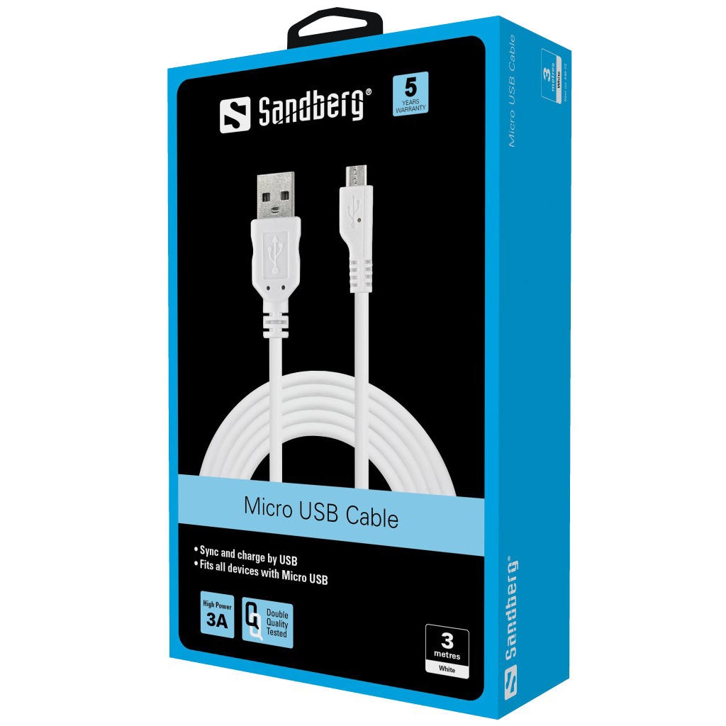 Sandberg MicroUSB Sync/Charge Cable 3M USB kabelis