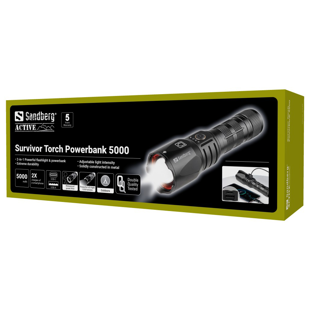 SANDBERG Survivor Torch Powerbank 5000 iekārtas lādētājs