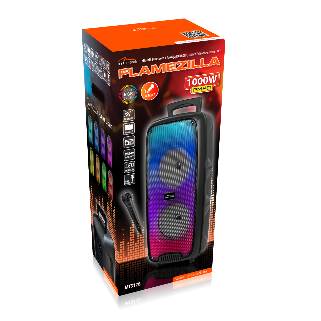 Large portable speaker KARAOKE FLAMEZILLA MT3178 pārnēsājamais skaļrunis