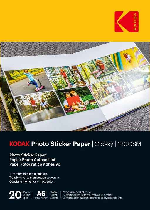 Kodak Photo Sticker Paper Gloss 120gsm A6x20 (3510652) 850033510652 foto papīrs